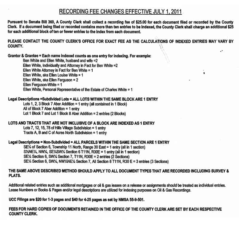 clerk recording fee schedule