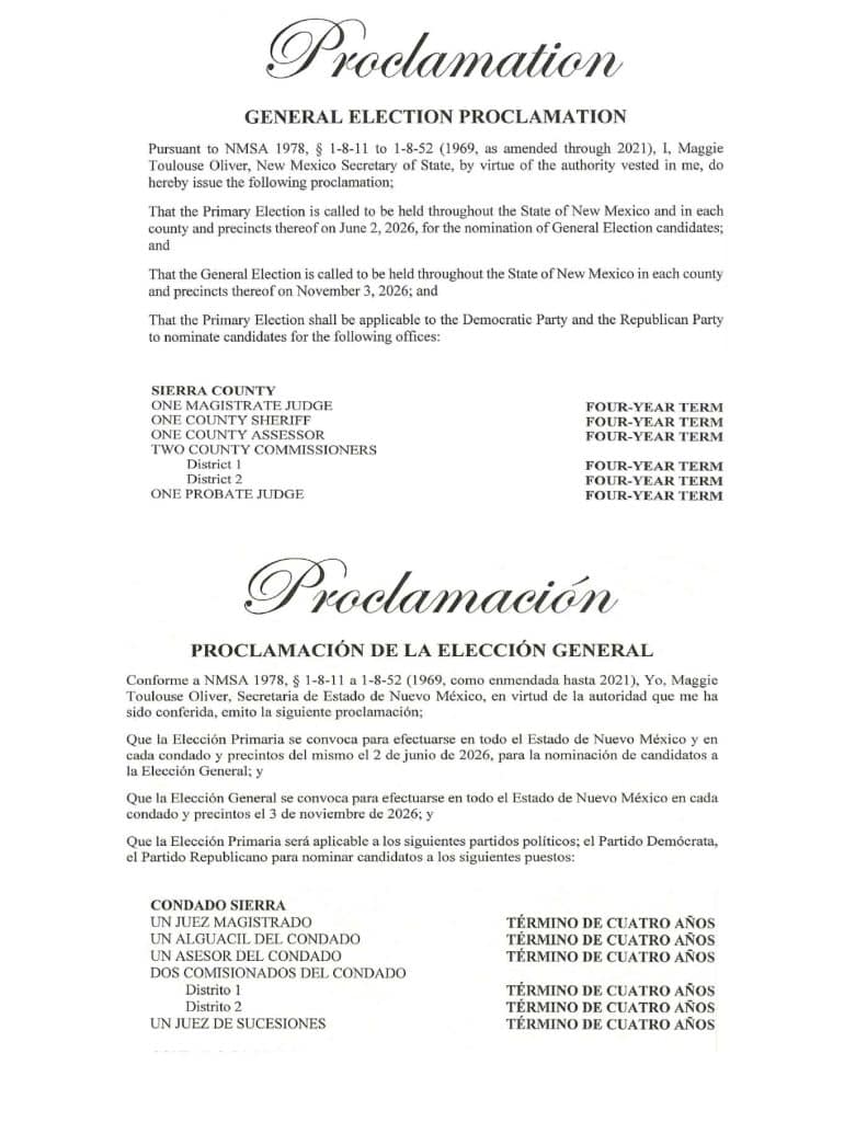 2026 11 3 general election proclamation in english and spanish