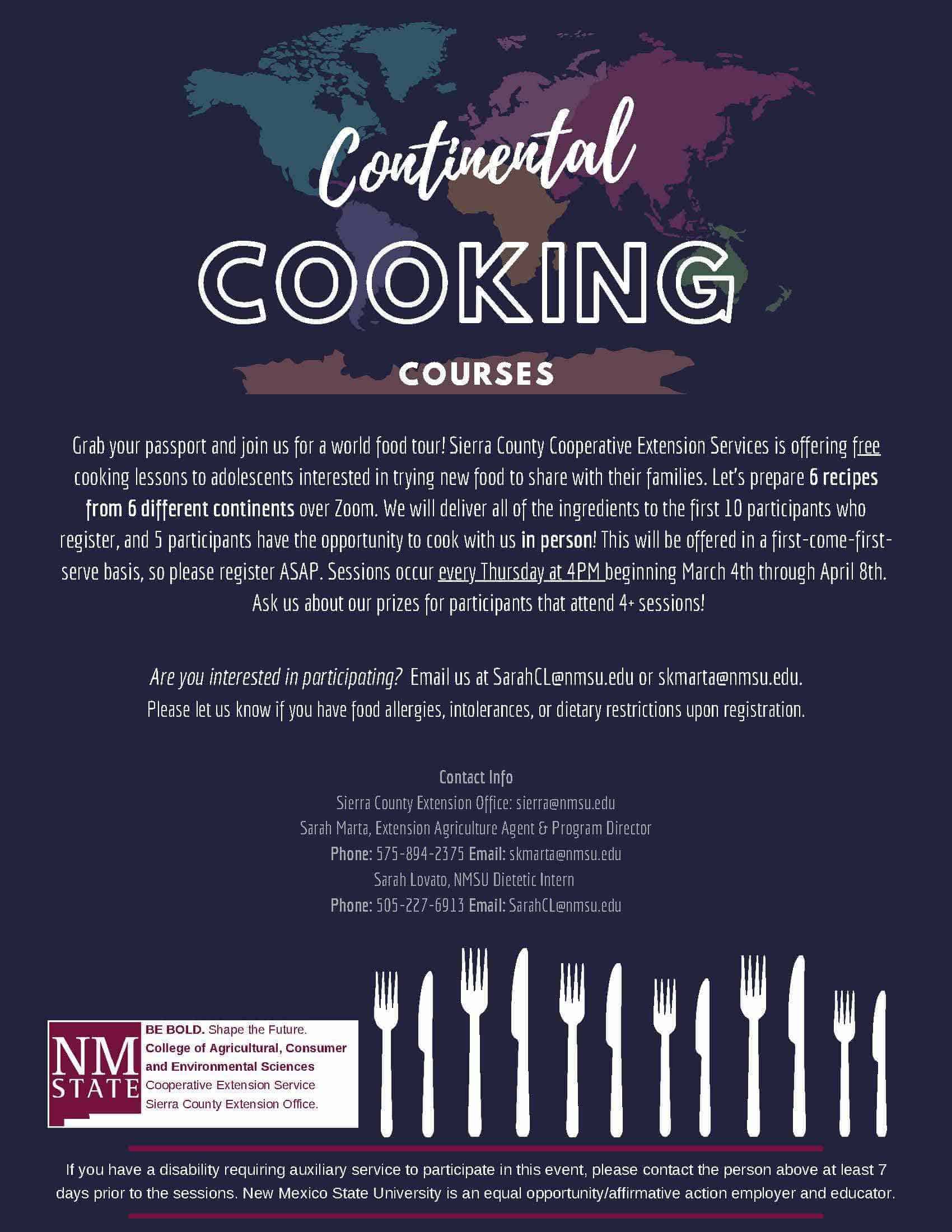 continental cooking course sierra county extension