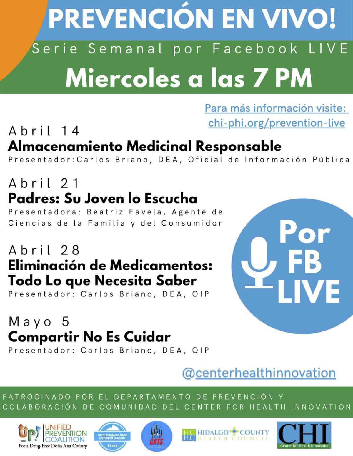 prevention live weekly facebook live series april 2021 spanish